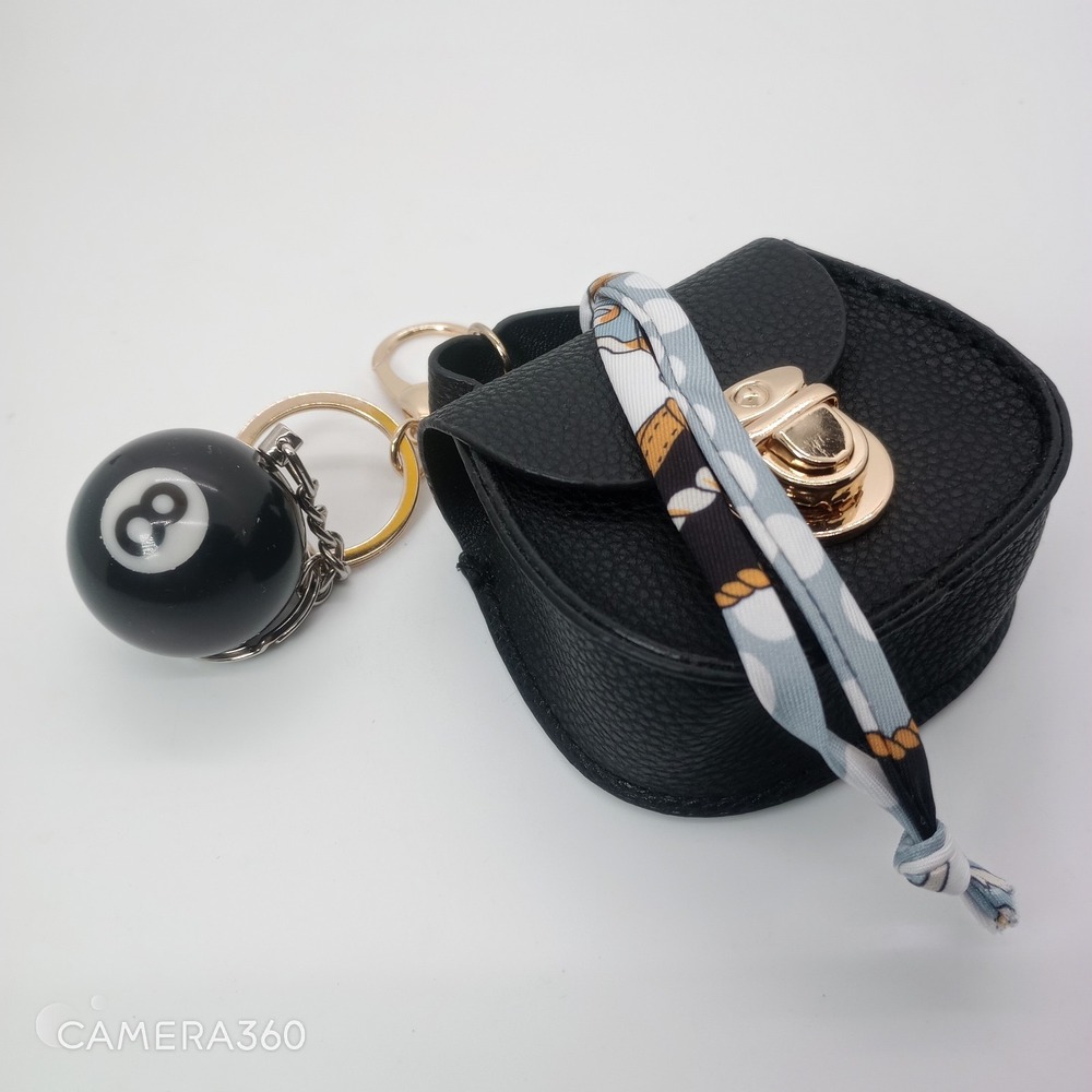 Mini  Black Bag Charm Keychain With Fun 8 Ball - Picture 3 of 4